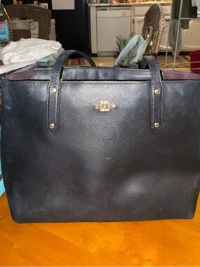 Coach Black Leather Tote with Gold Hardware and Pink Interior